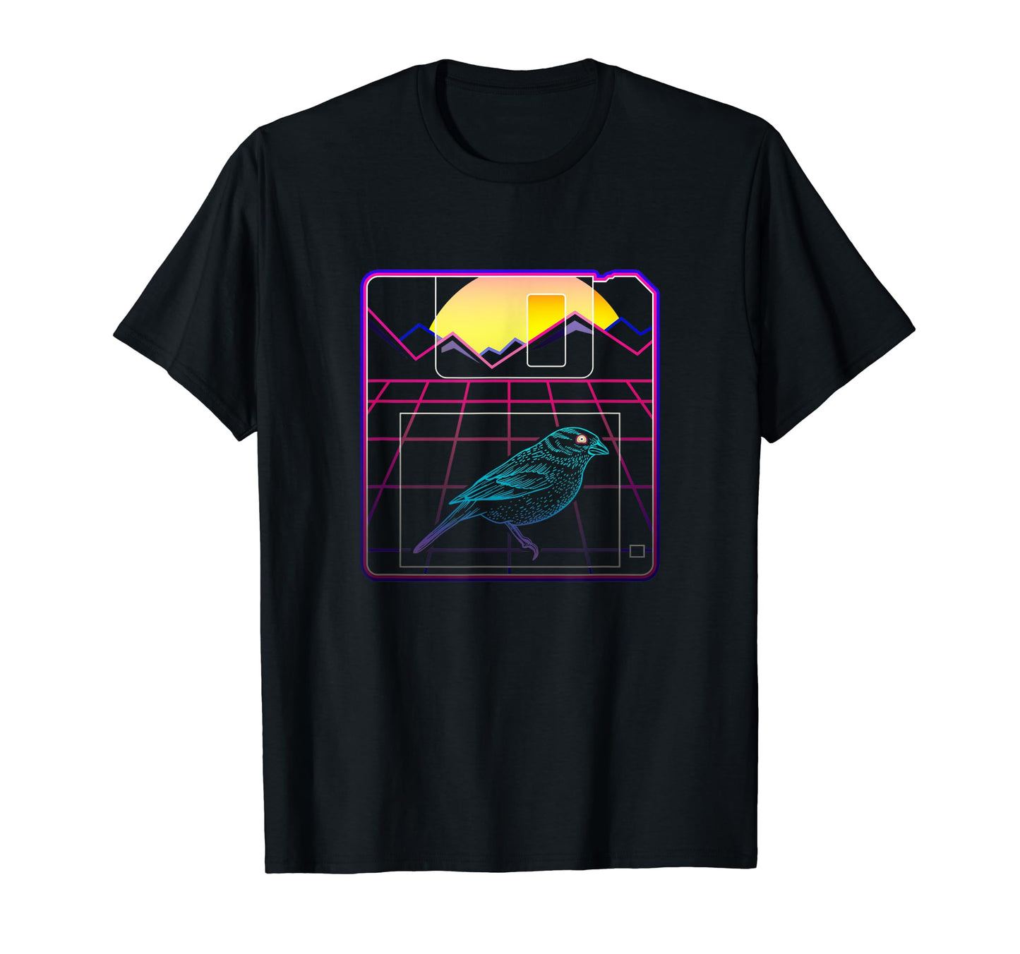 Floppy Disk Synthwave Sunset Evil Bird T-Shirt - Novelty Apparel Men Women - T-Shirt, Sweatshirt, Hoodie