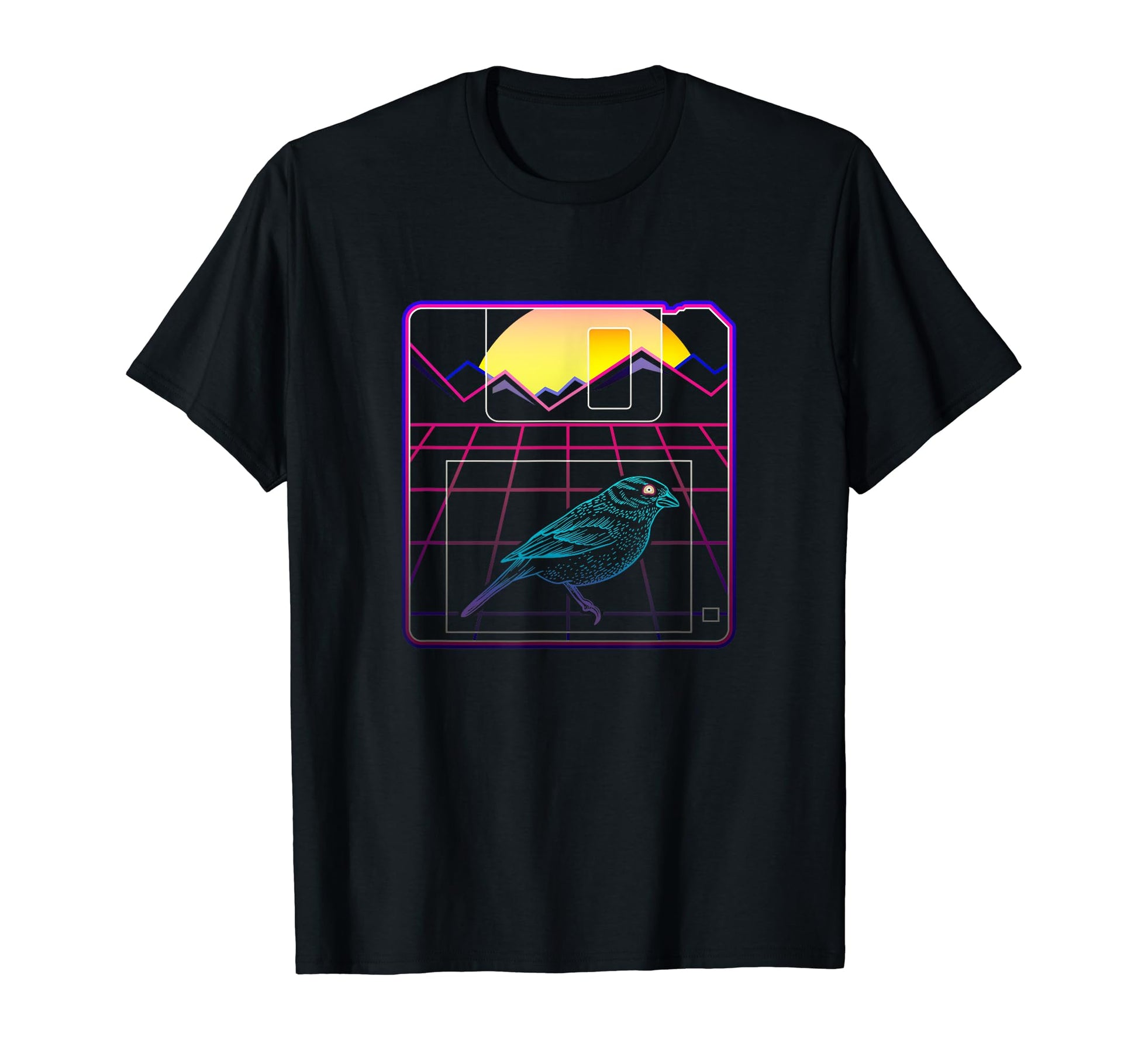 Floppy Disk Synthwave Sunset Evil Bird T-Shirt - Novelty Apparel Men Women - T-Shirt, Sweatshirt, Hoodie