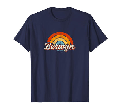 Berwyn Illinois Il Rainbow 70S T-Shirt - Minimalist Print Men Women - T-Shirt, Sweatshirt, Hoodie