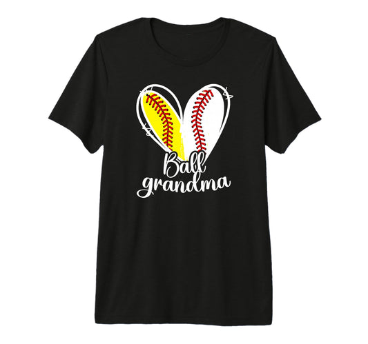 Ball Grandma Heart Baseball Softball T-Shirt - Minimalist Print Unisex - T-Shirt, Sweatshirt, Hoodie