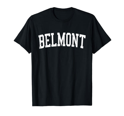 Belmont Ca Distressed White Varsity T-Shirt - Custom Art Print Unisex - T-Shirt, Sweatshirt, Hoodie