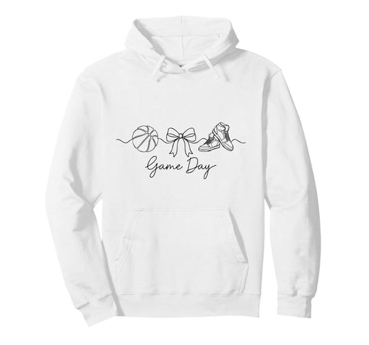 Game Day Basketball Mom Ball Bow Hoodie - Casual Everyday Wear Unisex - T-Shirt, Sweatshirt, Hoodie
