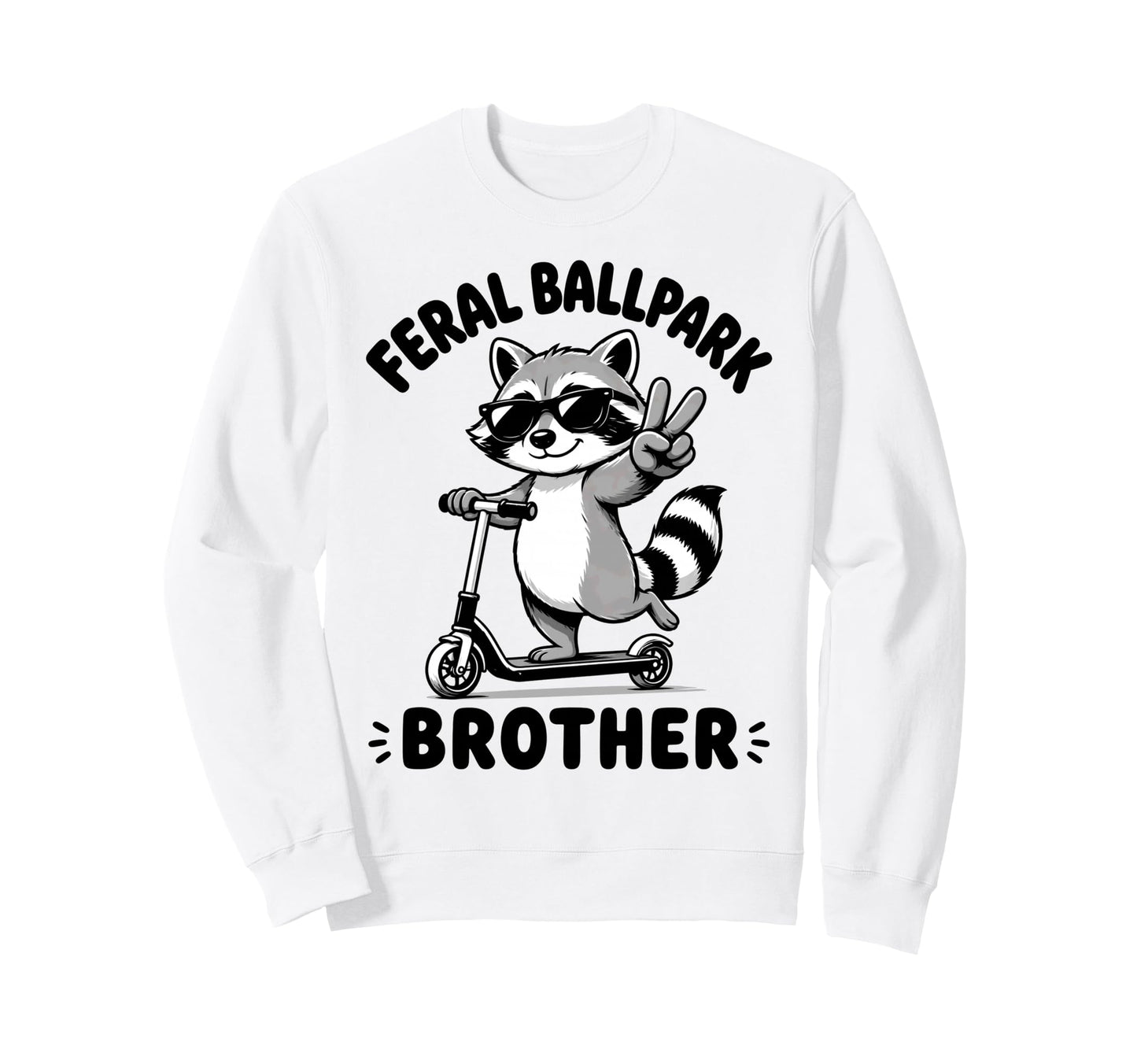 Raccoon And Scooter Feral Ballpark Sweatshirt - Novelty Apparel for Adults - T-Shirt, Sweatshirt, Hoodie