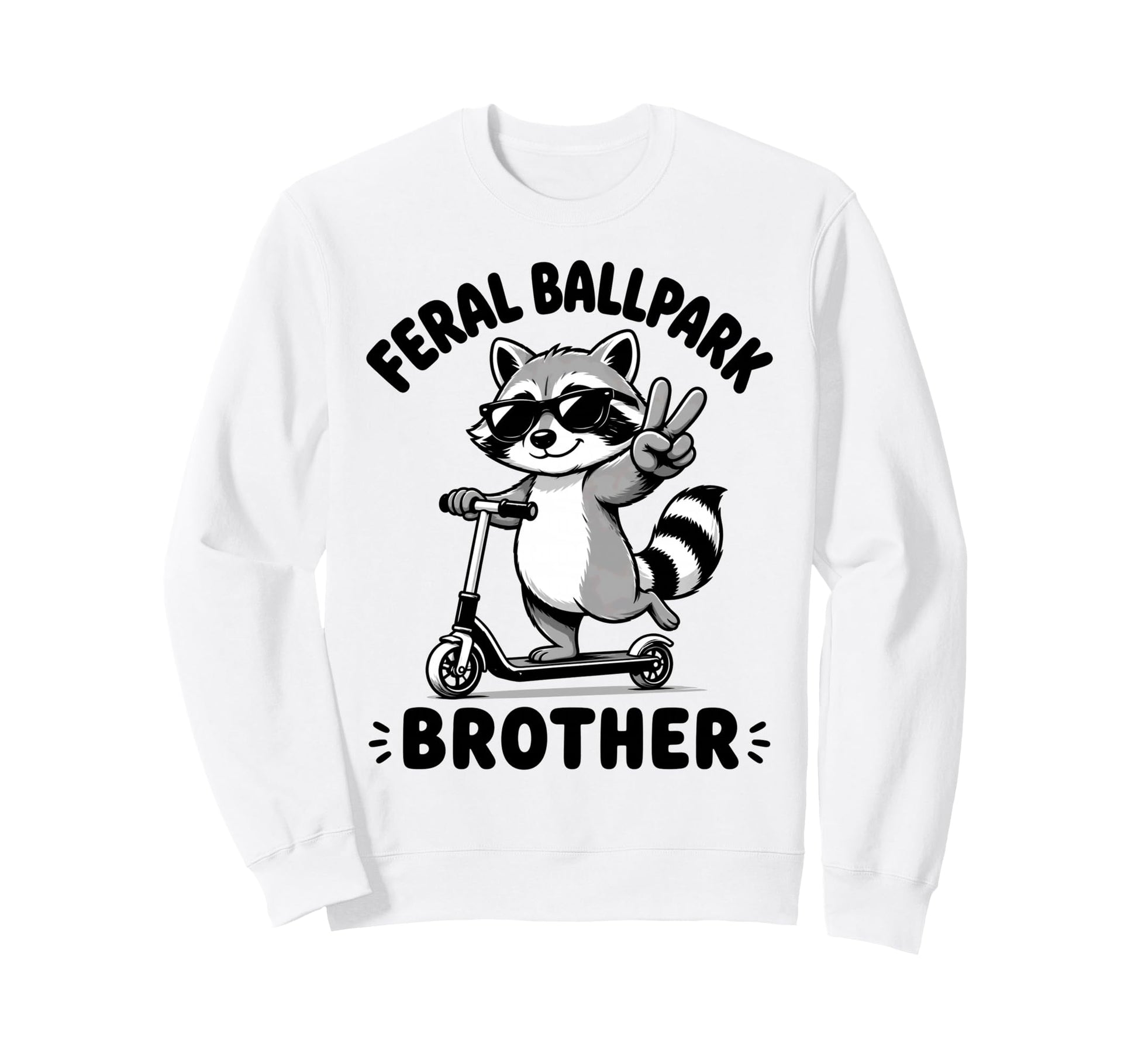 Raccoon And Scooter Feral Ballpark Sweatshirt - Novelty Apparel for Adults - T-Shirt, Sweatshirt, Hoodie