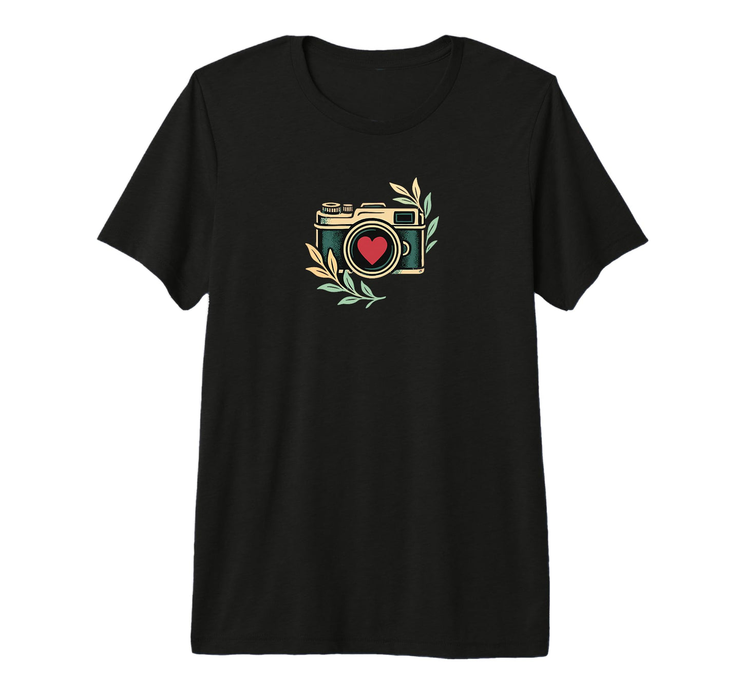 Camera Heart Lens Leaves Nature T-Shirt - Aesthetic Graphic for Adults - T-Shirt, Sweatshirt, Hoodie