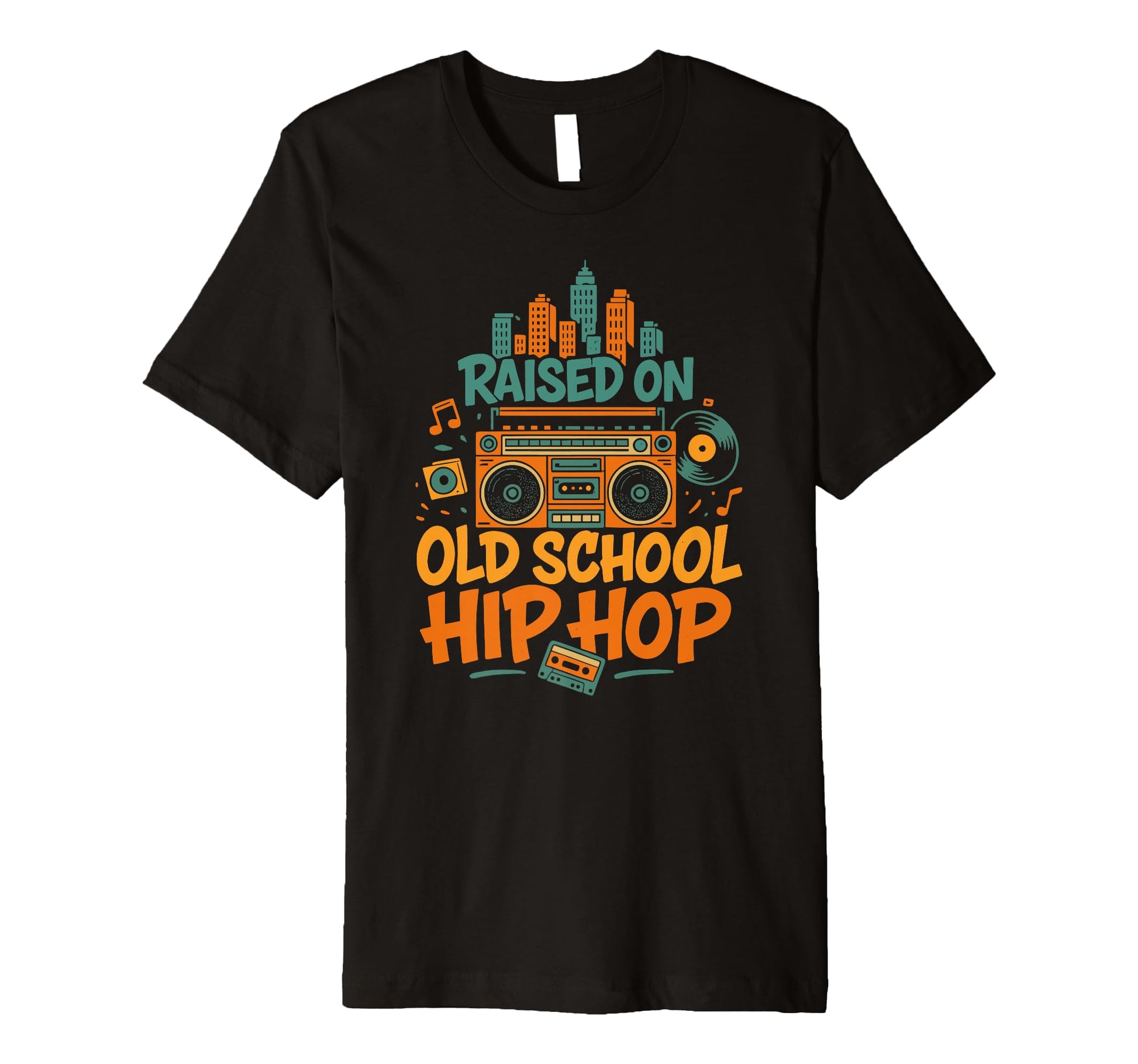 Raised Old School Hip Hop Boombox T-Shirt - Streetwear Style for Adults - T-Shirt, Sweatshirt, Hoodie