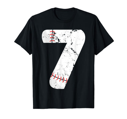 Number 7 Baseball Distressed Team T-Shirt - Fun Novelty Design for Adults - T-Shirt, Sweatshirt, Hoodie