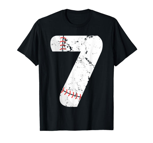 Number 7 Baseball Distressed Team T-Shirt - Fun Novelty Design for Adults - T-Shirt, Sweatshirt, Hoodie