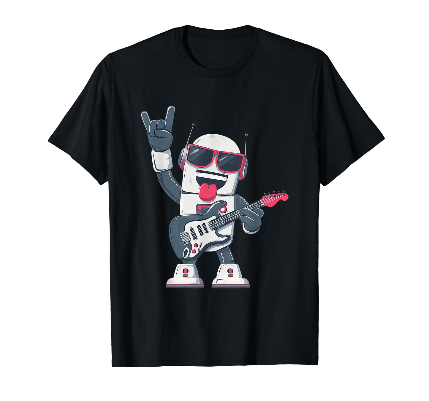 Funny Cartoon Robot Playing Electric Guitar T-Shirt - Graphic Print Unisex - T-Shirt, Sweatshirt, Hoodie