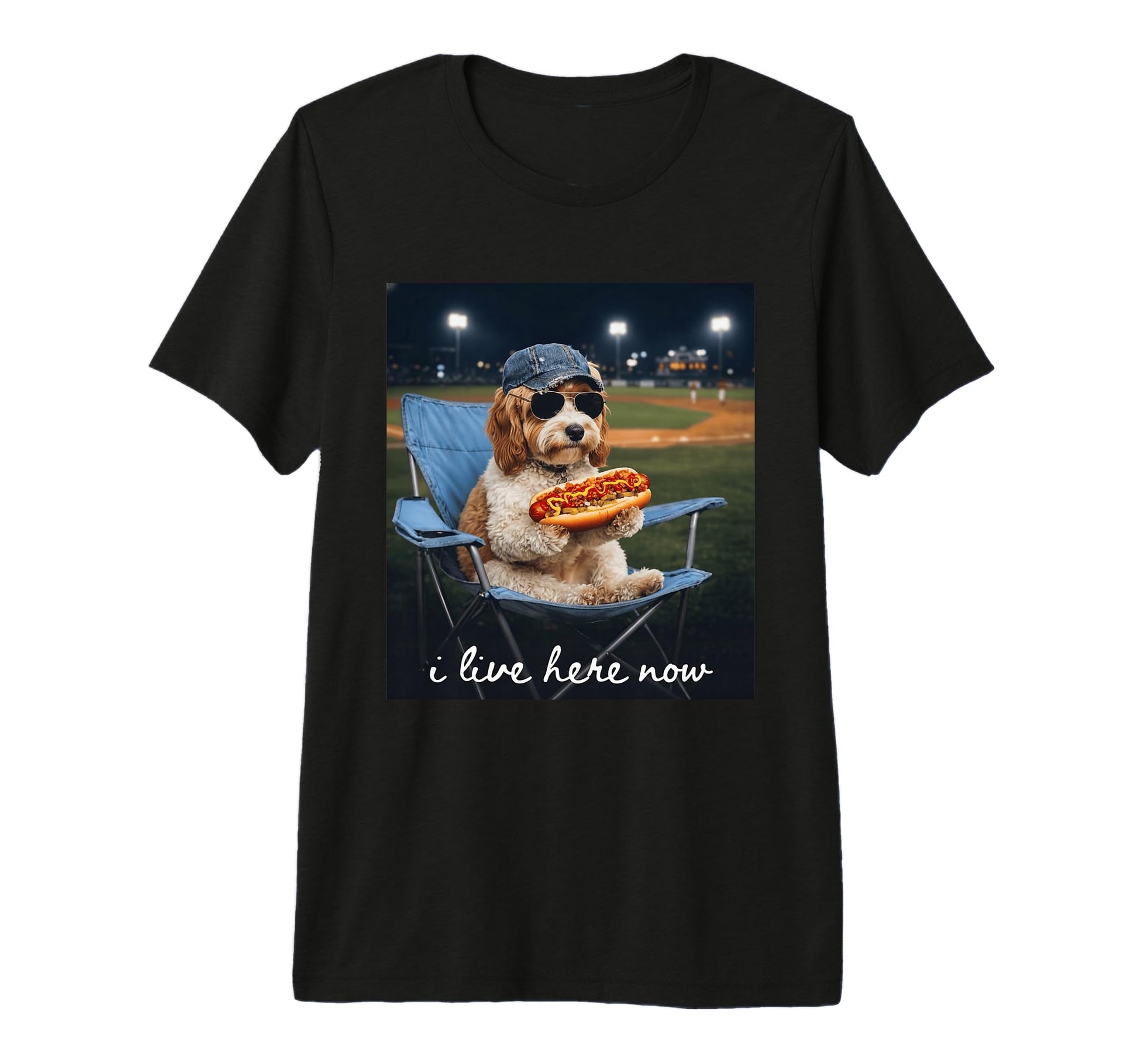 Funny Cockapoo Dog Baseball Mom I Live Here T-Shirt - Graphic Print Unisex - T-Shirt, Sweatshirt, Hoodie