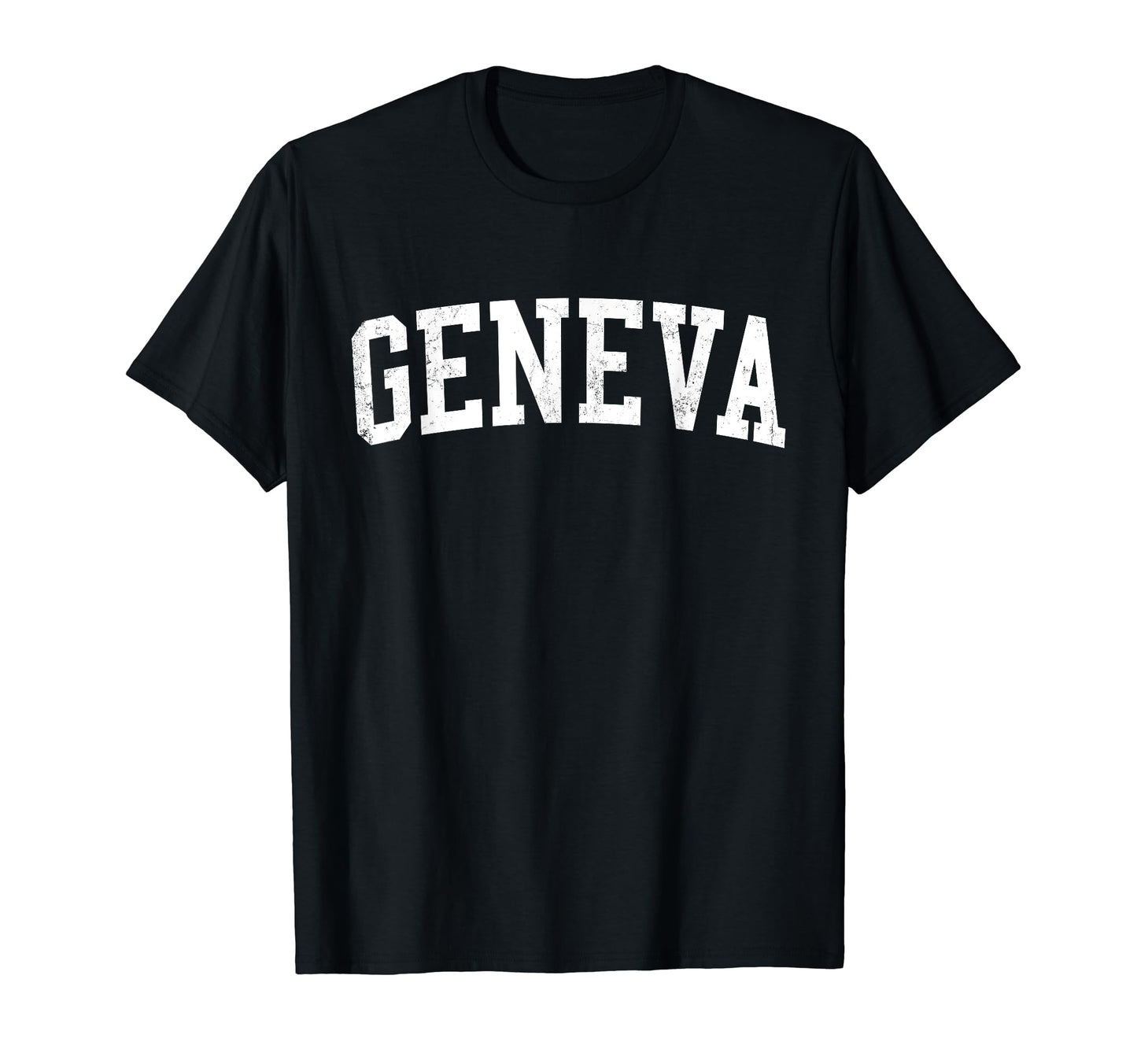 Geneva Ny Distressed White Varsity T-Shirt - Minimalist Print Unisex - T-Shirt, Sweatshirt, Hoodie