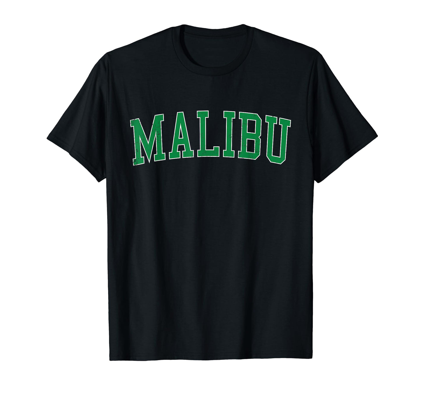 Malibu Ca Distressed Green Varsity T-Shirt - Custom Art Print for Adults - T-Shirt, Sweatshirt, Hoodie