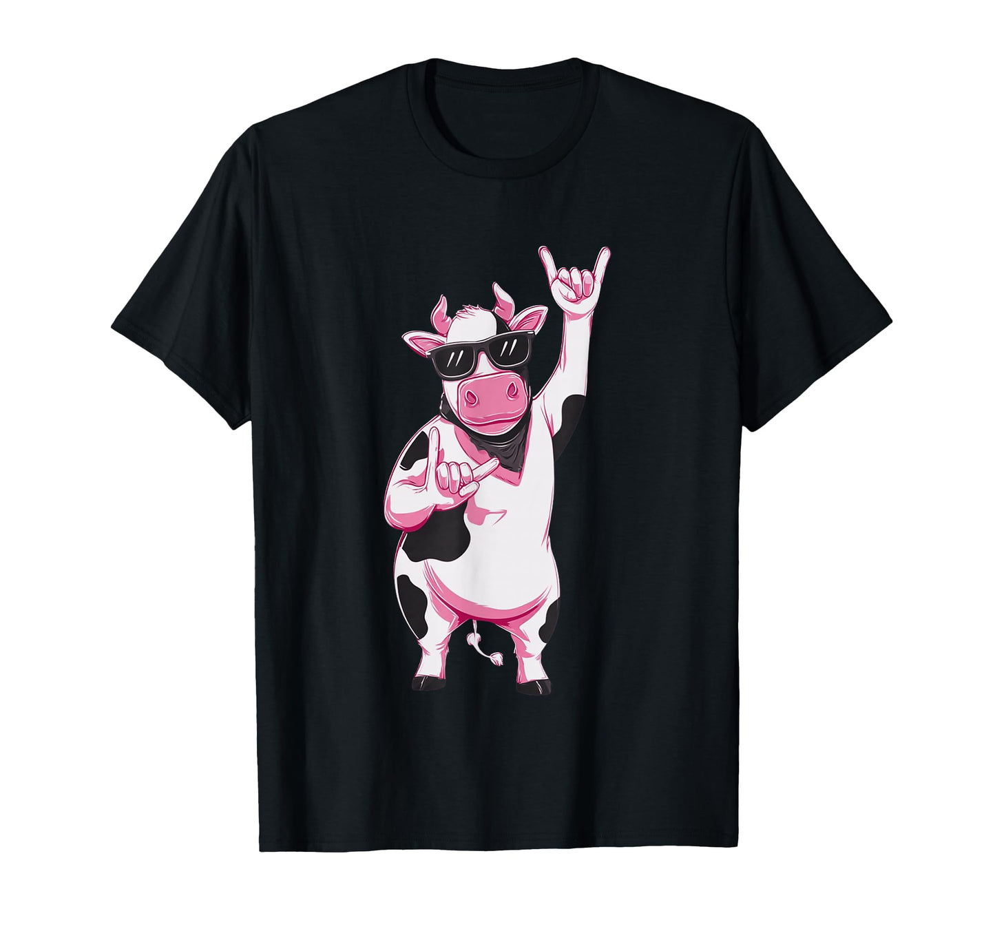 Cow Bandana Double Rock Signs T-Shirt - Casual Everyday Wear Men Women - T-Shirt, Sweatshirt, Hoodie