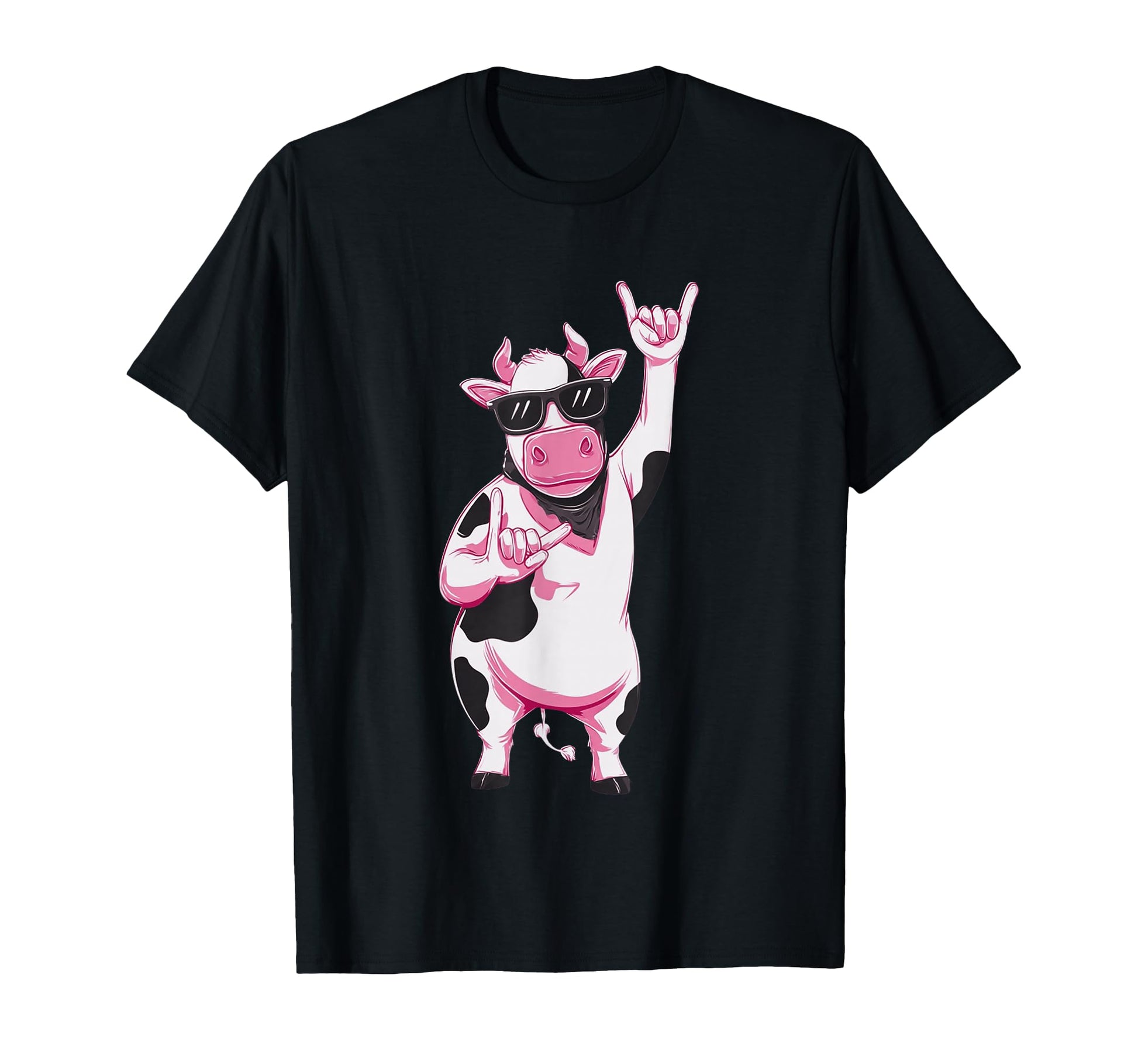 Cow Bandana Double Rock Signs T-Shirt - Casual Everyday Wear Men Women - T-Shirt, Sweatshirt, Hoodie