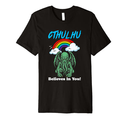Cthulhu Believes You Funny Monster 80S T-Shirt - Minimalist Print Unisex - T-Shirt, Sweatshirt, Hoodie