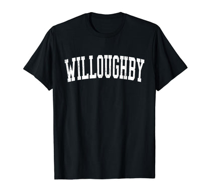 Willoughby Oh Distressed White Varsity T-Shirt - Trendy Graphic Men Women - T-Shirt, Sweatshirt, Hoodie
