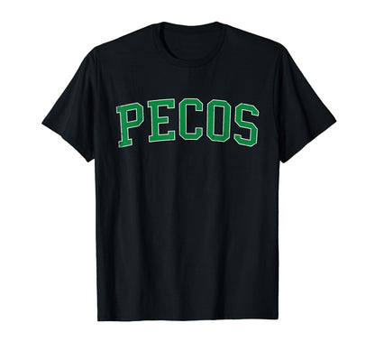 Pecos Tx Distressed Green Varsity T-Shirt - Trendy Graphic for Adults - T-Shirt, Sweatshirt, Hoodie