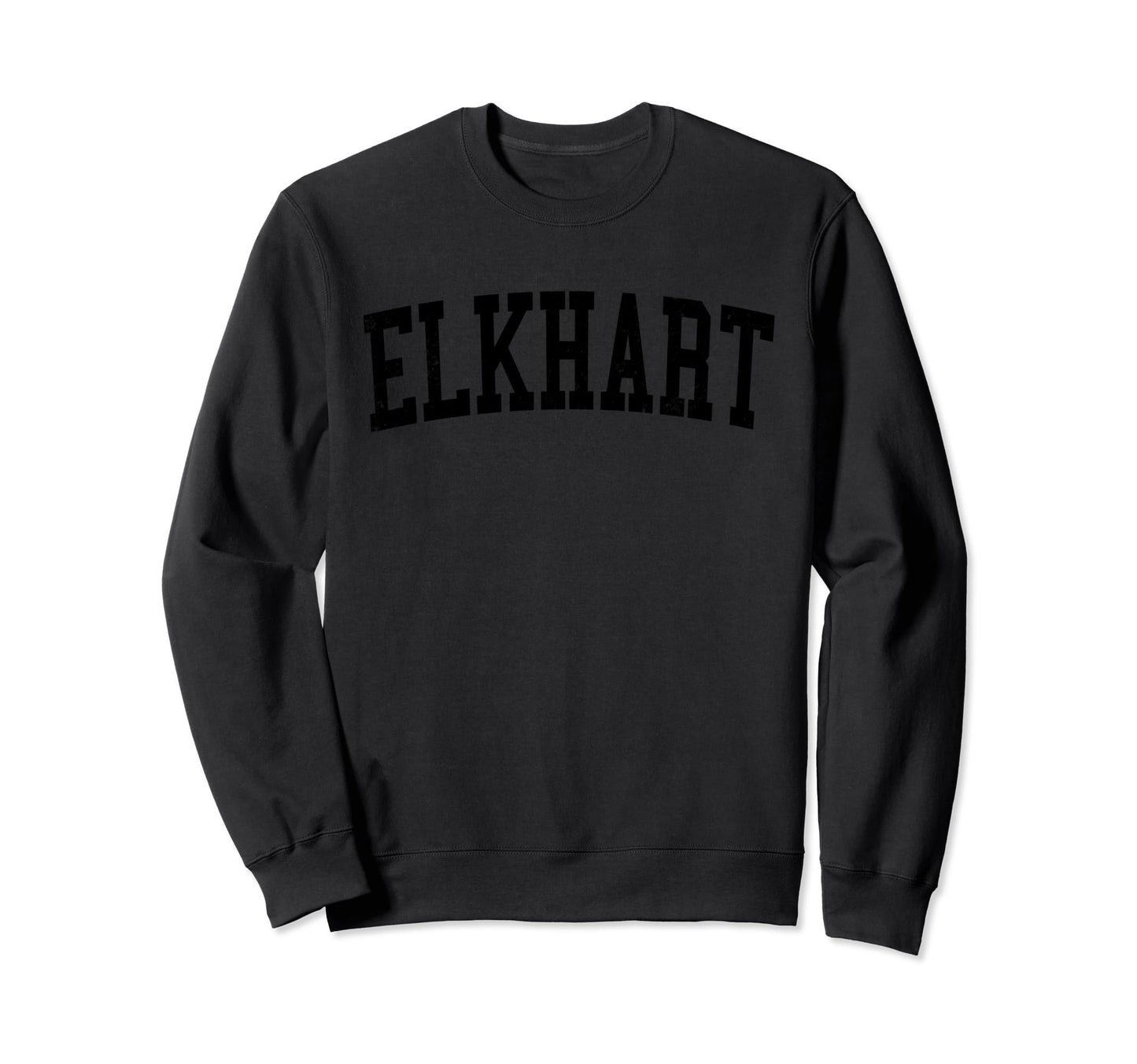 Elkhart Distressed Black Varsity Sweatshirt - Minimalist Print Men Women - T-Shirt, Sweatshirt, Hoodie