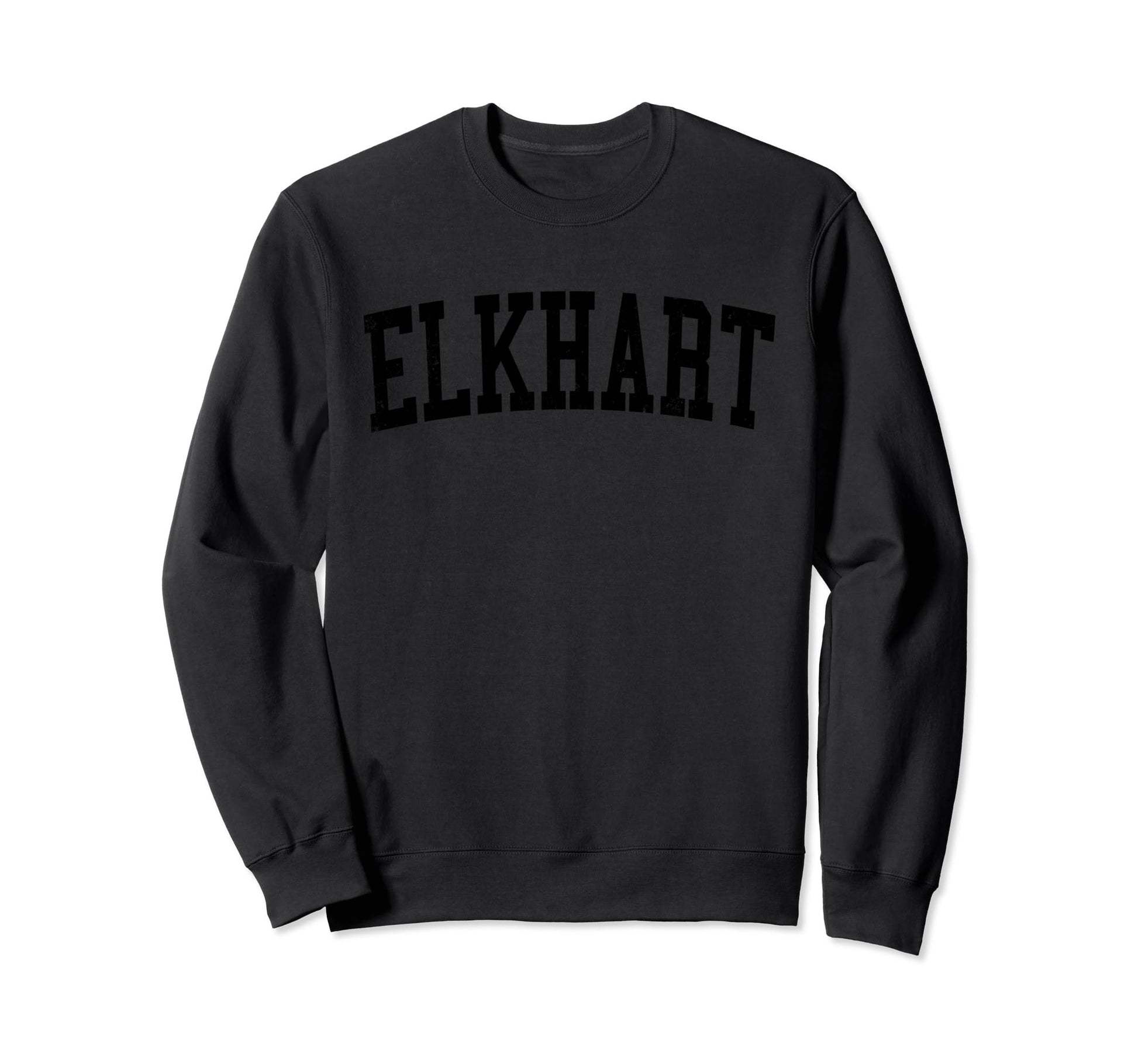 Elkhart Distressed Black Varsity Sweatshirt - Minimalist Print Men Women - T-Shirt, Sweatshirt, Hoodie