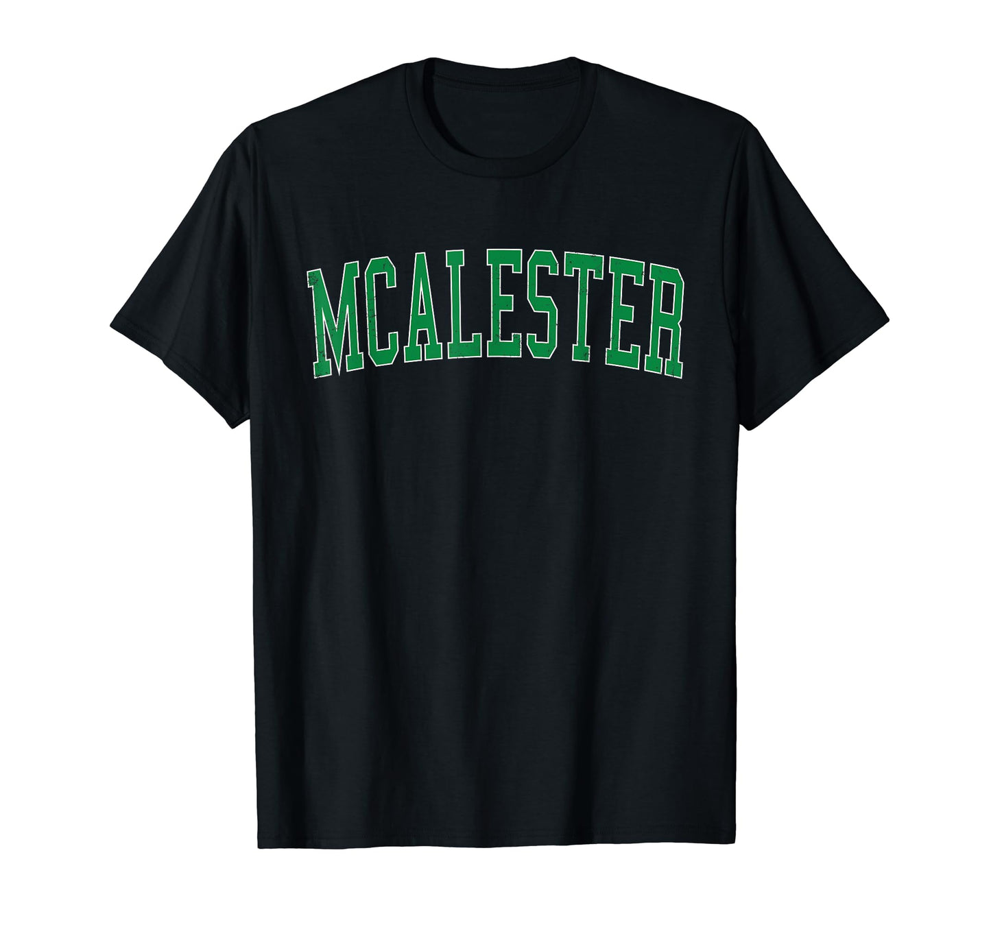 Mcalester Ok Distressed Green Varsity T-Shirt - Minimalist Print for Adults - T-Shirt, Sweatshirt, Hoodie