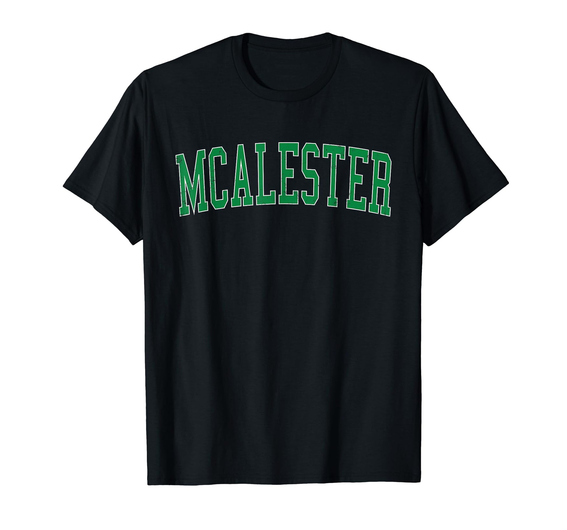 Mcalester Ok Distressed Green Varsity T-Shirt - Minimalist Print for Adults - T-Shirt, Sweatshirt, Hoodie