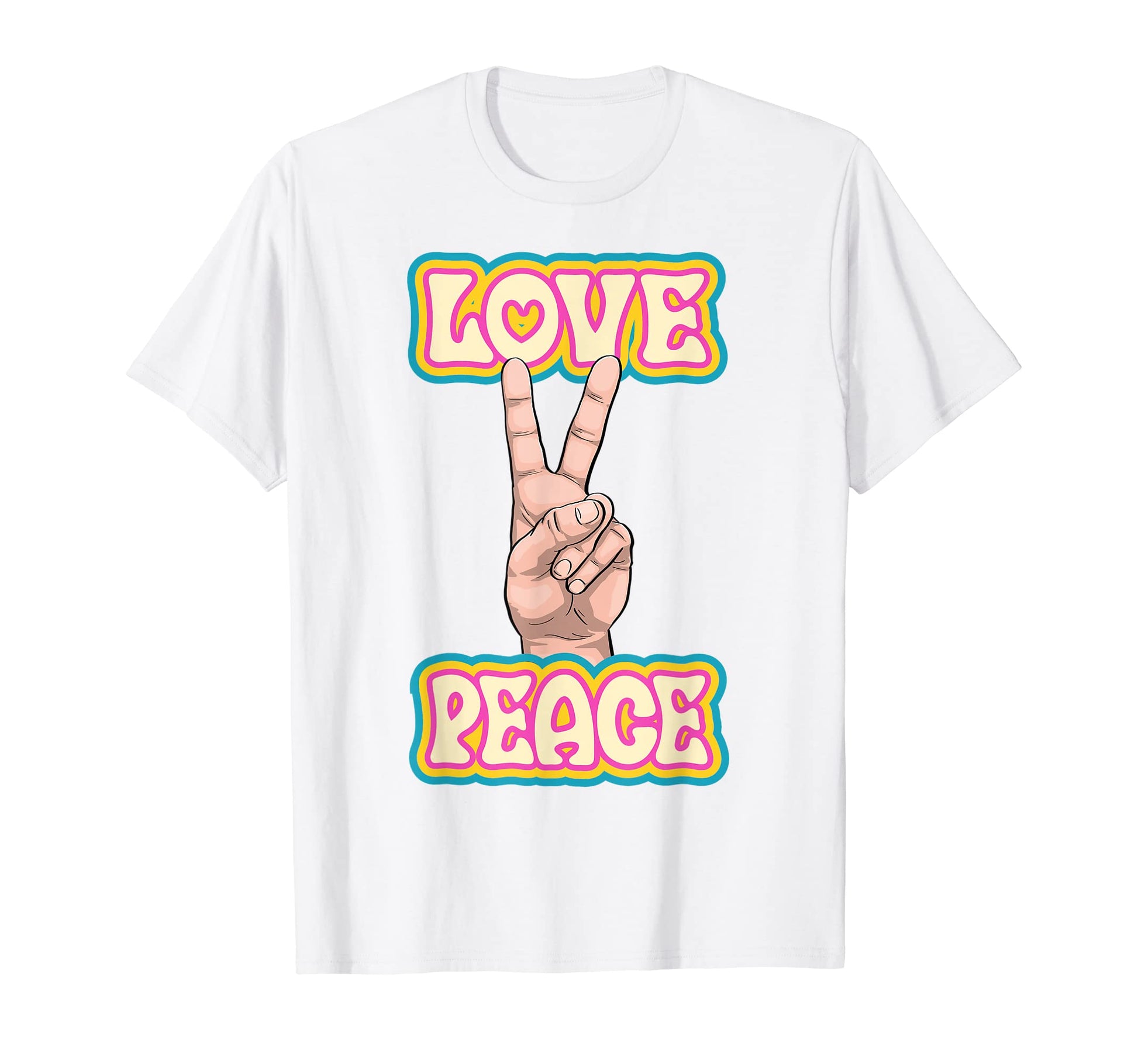 Peace Love Green Yellow Funny Hand T-Shirt - Fun Novelty Design Men Women - T-Shirt, Sweatshirt, Hoodie