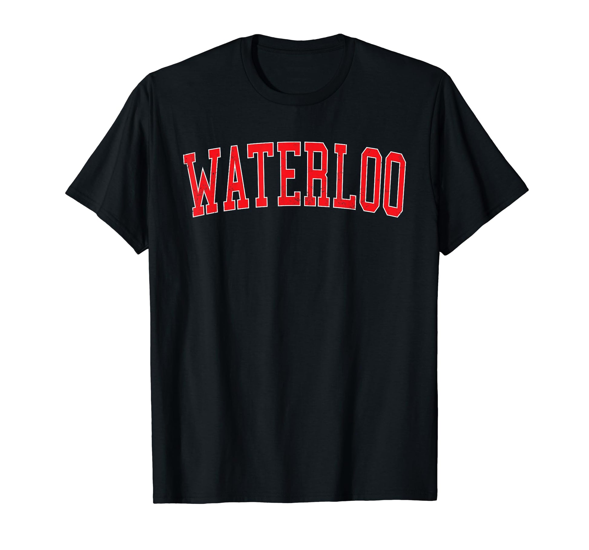 Waterloo Ia Varsity Red Text T-Shirt - Minimalist Print Unisex - T-Shirt, Sweatshirt, Hoodie