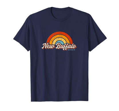 New Buffalo Michigan Mi Rainbow 70S T-Shirt - Minimalist Print Men Women - T-Shirt, Sweatshirt, Hoodie