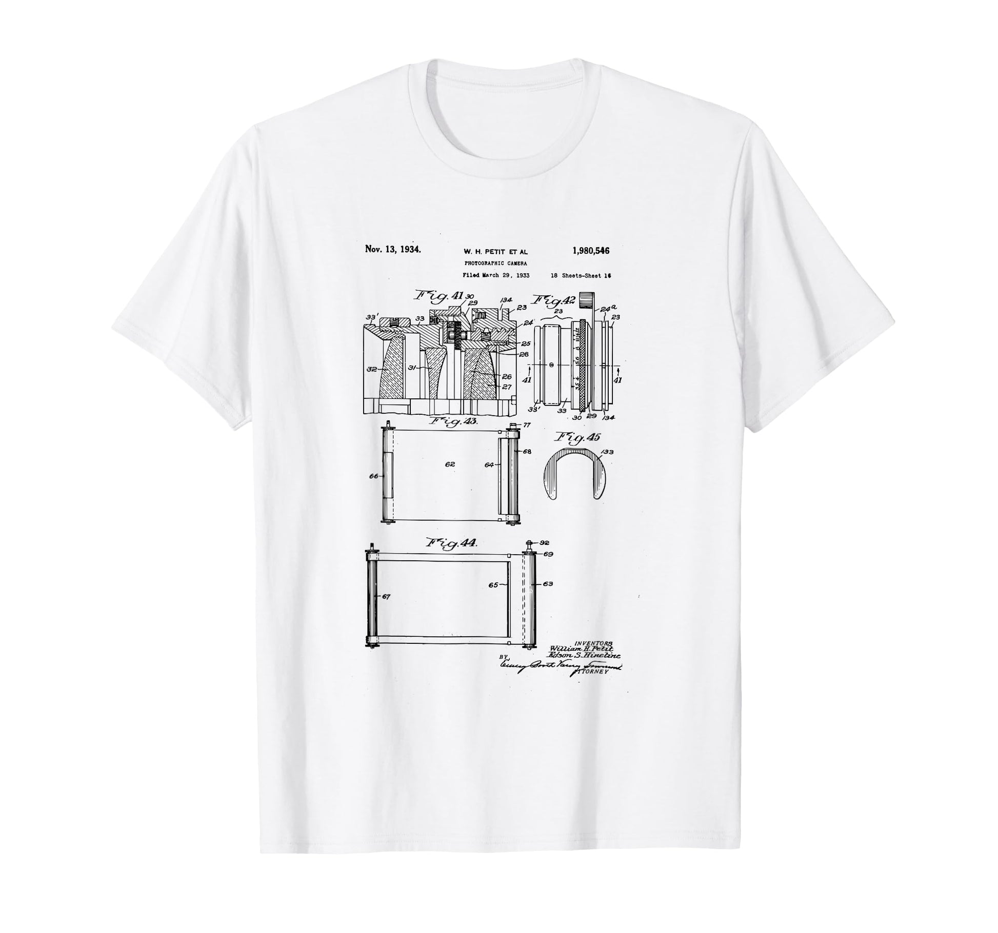 Camera Photographic Patent 1934 Drawing T-Shirt - Novelty Apparel Unisex - T-Shirt, Sweatshirt, Hoodie