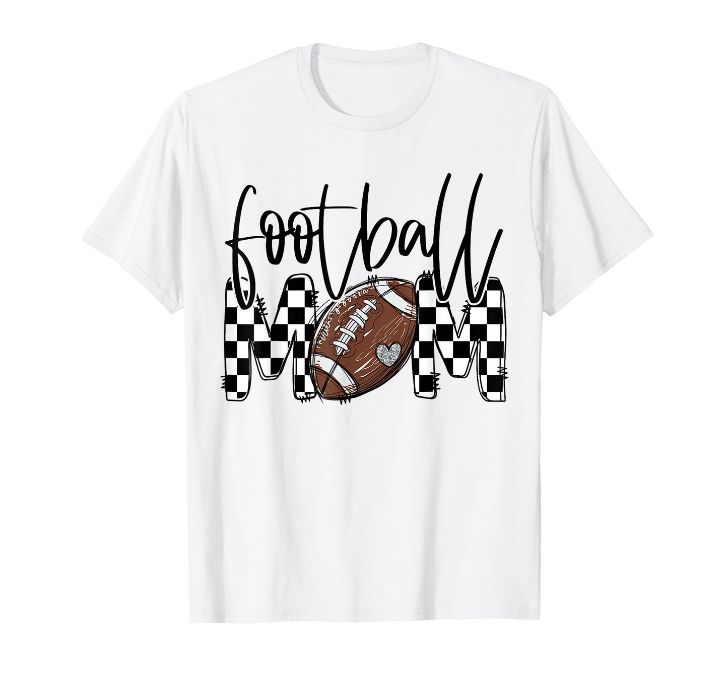 Proud Football Mom Checkered Heart T-Shirt - Aesthetic Graphic Men Women - T-Shirt, Sweatshirt, Hoodie