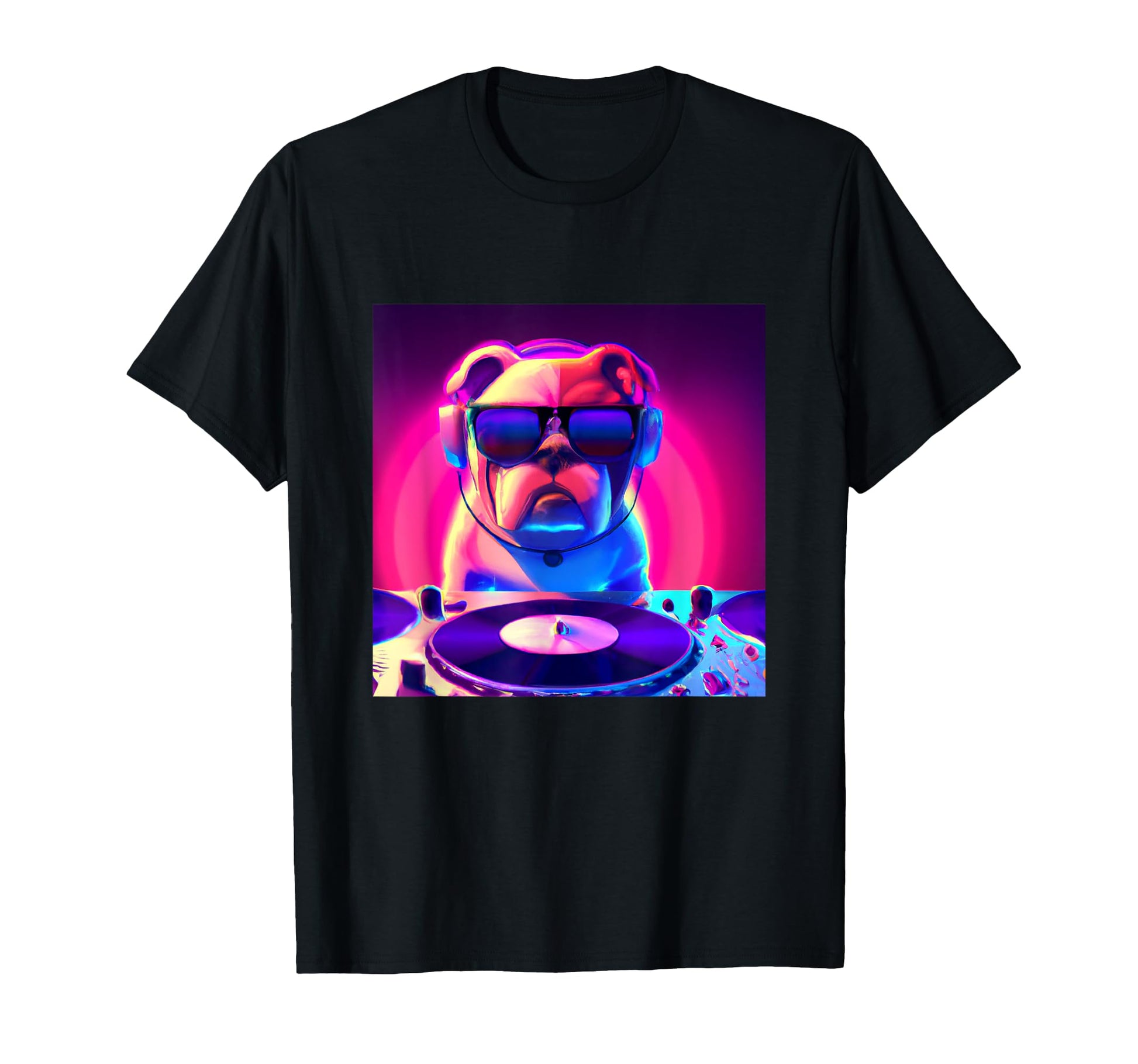 Bulldog Vaporwave Dj Dog Aesthetic T-Shirt - Graphic Print for Adults - T-Shirt, Sweatshirt, Hoodie
