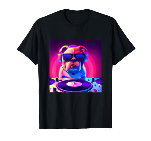 Bulldog Vaporwave Dj Dog Aesthetic T-Shirt - Graphic Print for Adults - T-Shirt, Sweatshirt, Hoodie