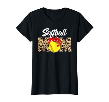 Sofball Mom Leopard Messy Bun Game Day T-Shirt - Fun Novelty Design Unisex - T-Shirt, Sweatshirt, Hoodie