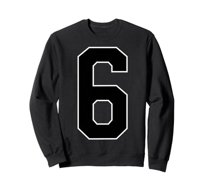 Black Sports Team Number 6 Fan Sweatshirt - Minimalist Print Unisex - T-Shirt, Sweatshirt, Hoodie