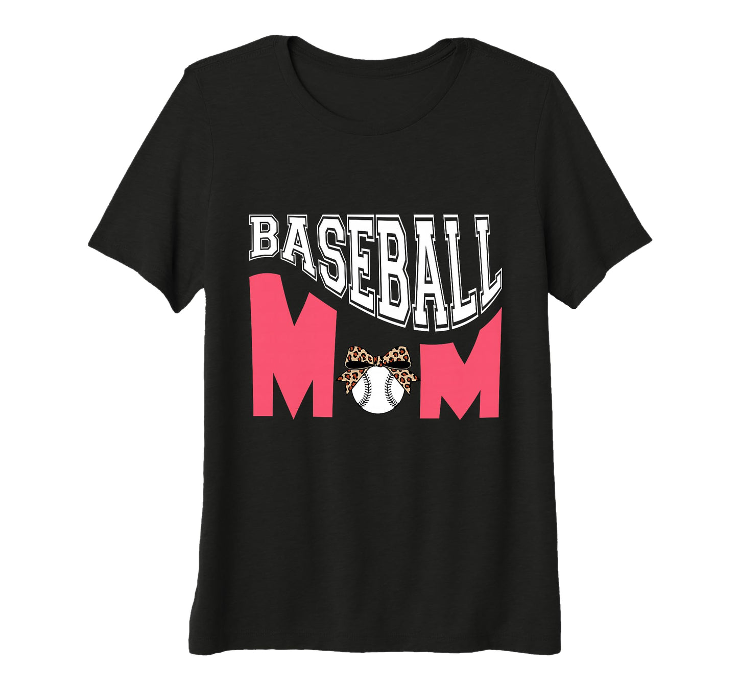 Womens Baseball Mom Leopard Bow Sports T-Shirt - Trendy Graphic for Adults - T-Shirt, Sweatshirt, Hoodie