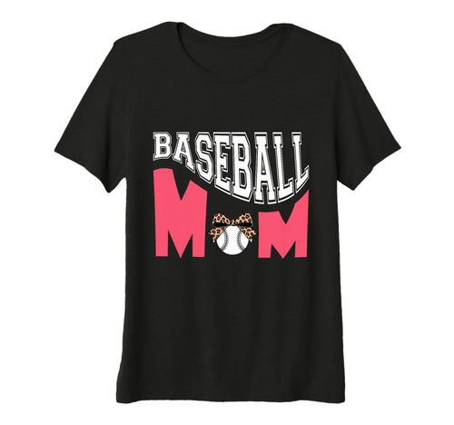 Womens Baseball Mom Leopard Bow Sports T-Shirt - Trendy Graphic for Adults - T-Shirt, Sweatshirt, Hoodie