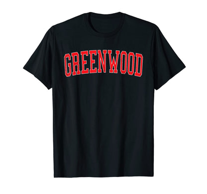 Greenwood Varsity Red Text T-Shirt - Novelty Apparel for Adults - T-Shirt, Sweatshirt, Hoodie
