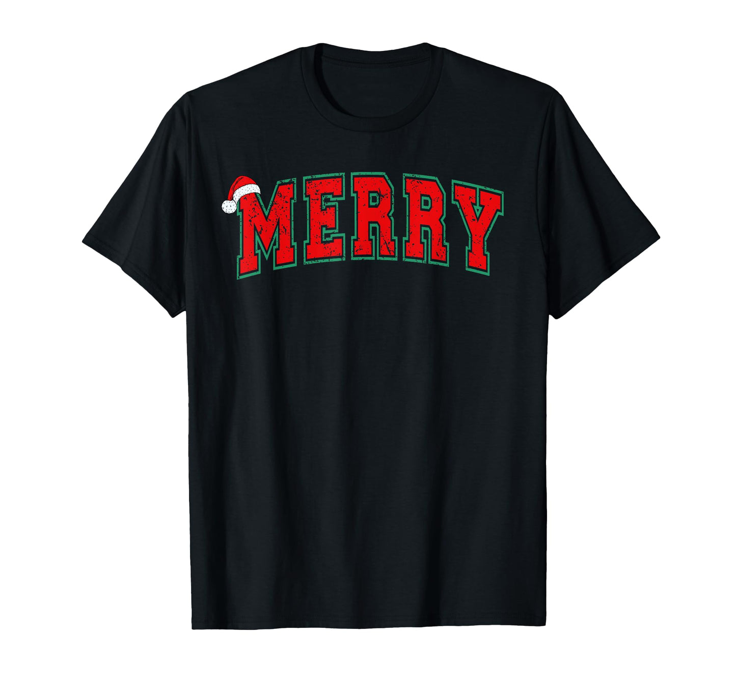 Merry Varsity Santa Hat T-Shirt - Graphic Print Men Women - T-Shirt, Sweatshirt, Hoodie