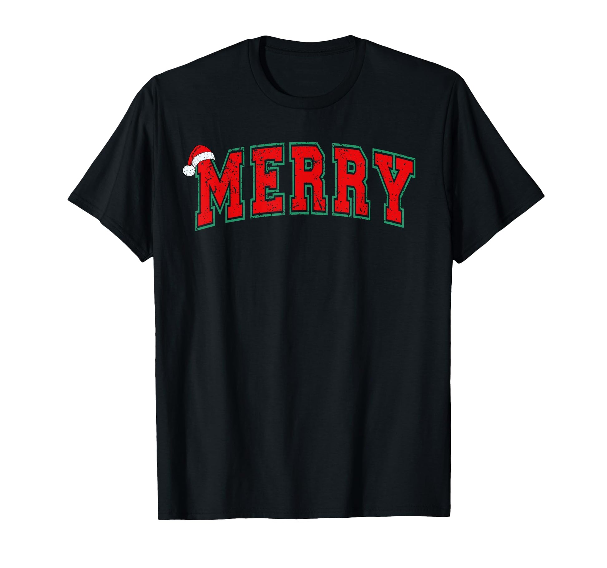 Merry Varsity Santa Hat T-Shirt - Graphic Print Men Women - T-Shirt, Sweatshirt, Hoodie