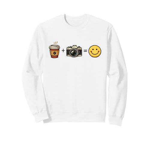 Funny Coffee Camera Happy Sweatshirt - Graphic Print for Adults - T-Shirt, Sweatshirt, Hoodie