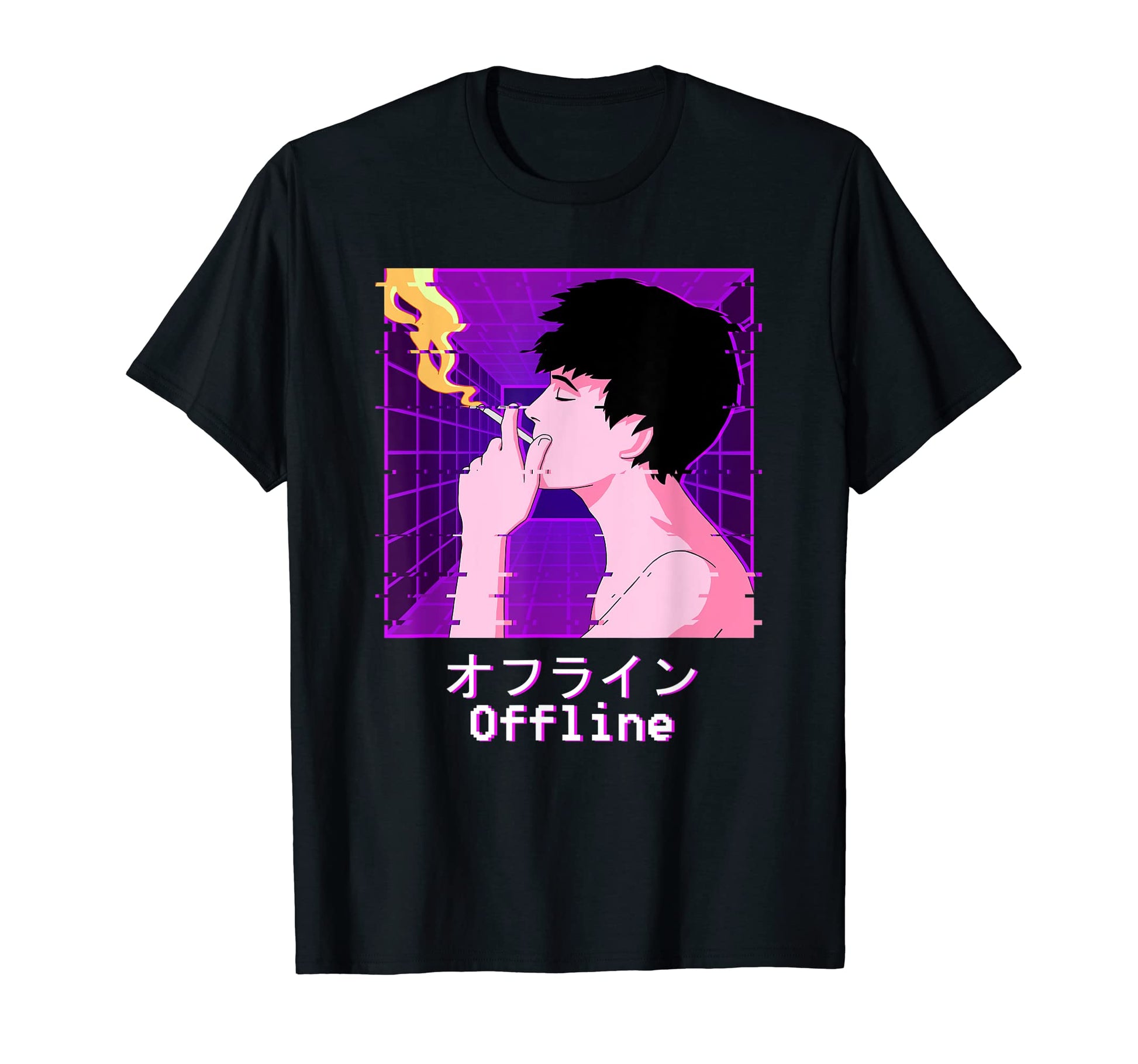Sad Smoking Offline Glitch Aesthetic T-Shirt - Minimalist Print for Adults - T-Shirt, Sweatshirt, Hoodie
