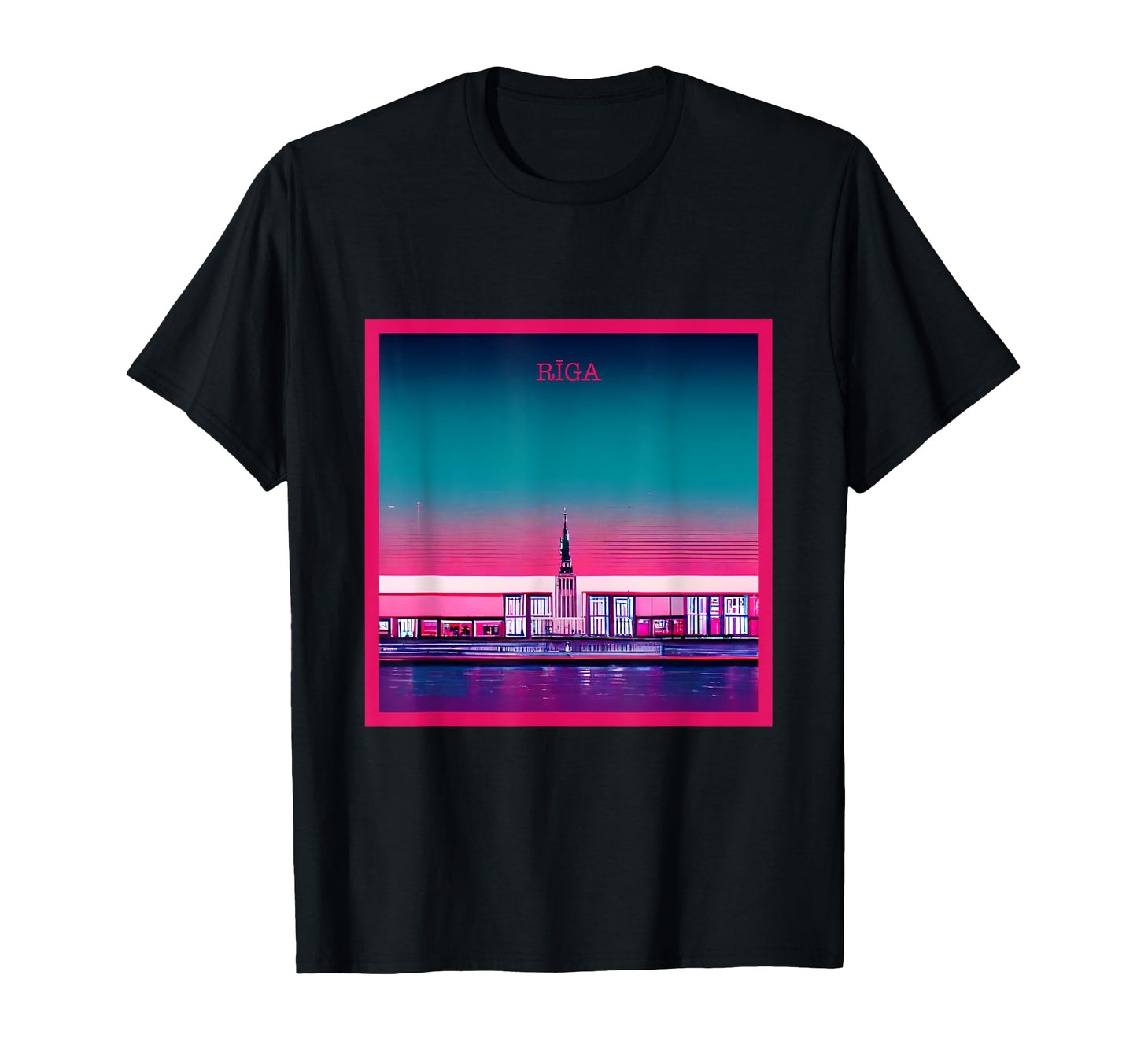 Vaporwave City Riga Aesthetic Purple Trend T-Shirt - Novelty Apparel Unisex - T-Shirt, Sweatshirt, Hoodie