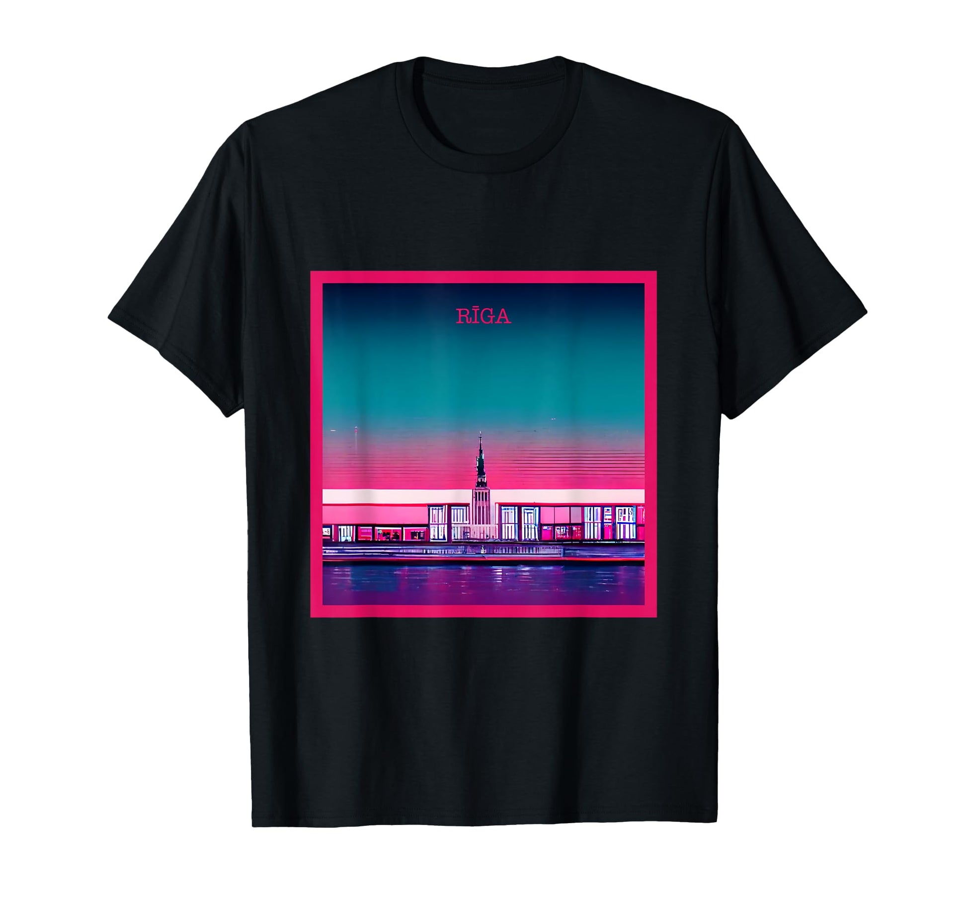 Vaporwave City Riga Aesthetic Purple Trend T-Shirt - Novelty Apparel Unisex - T-Shirt, Sweatshirt, Hoodie