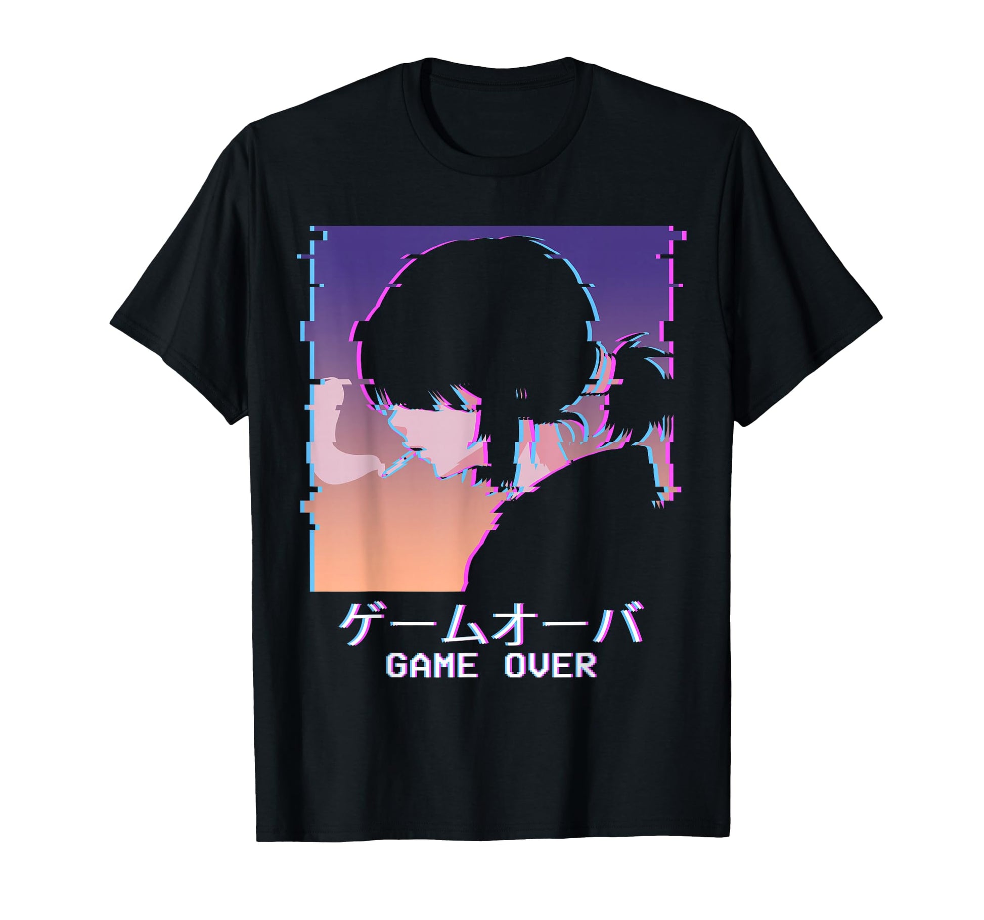 Sad Anime Waifu Game Over Vaporwave T-Shirt - Minimalist Print Men Women - T-Shirt, Sweatshirt, Hoodie