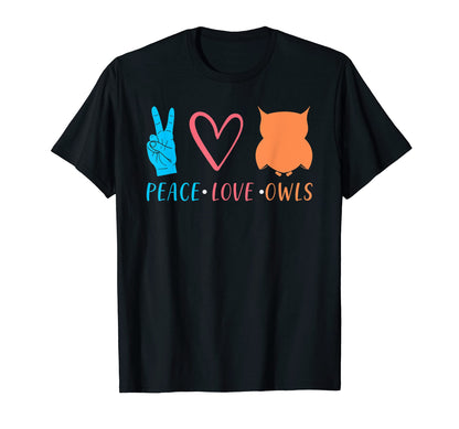 Peace Love Owls Love Owl T-Shirt - Minimalist Print Unisex - T-Shirt, Sweatshirt, Hoodie
