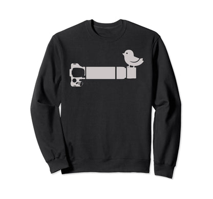 Funny Bird Long Lens Cartoon Sweatshirt - Graphic Print for Adults - T-Shirt, Sweatshirt, Hoodie