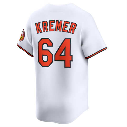 #64 Dean Kremer Player B.Orioles White Alternate Limited Baseball Jerseys baseball jersey product view 1