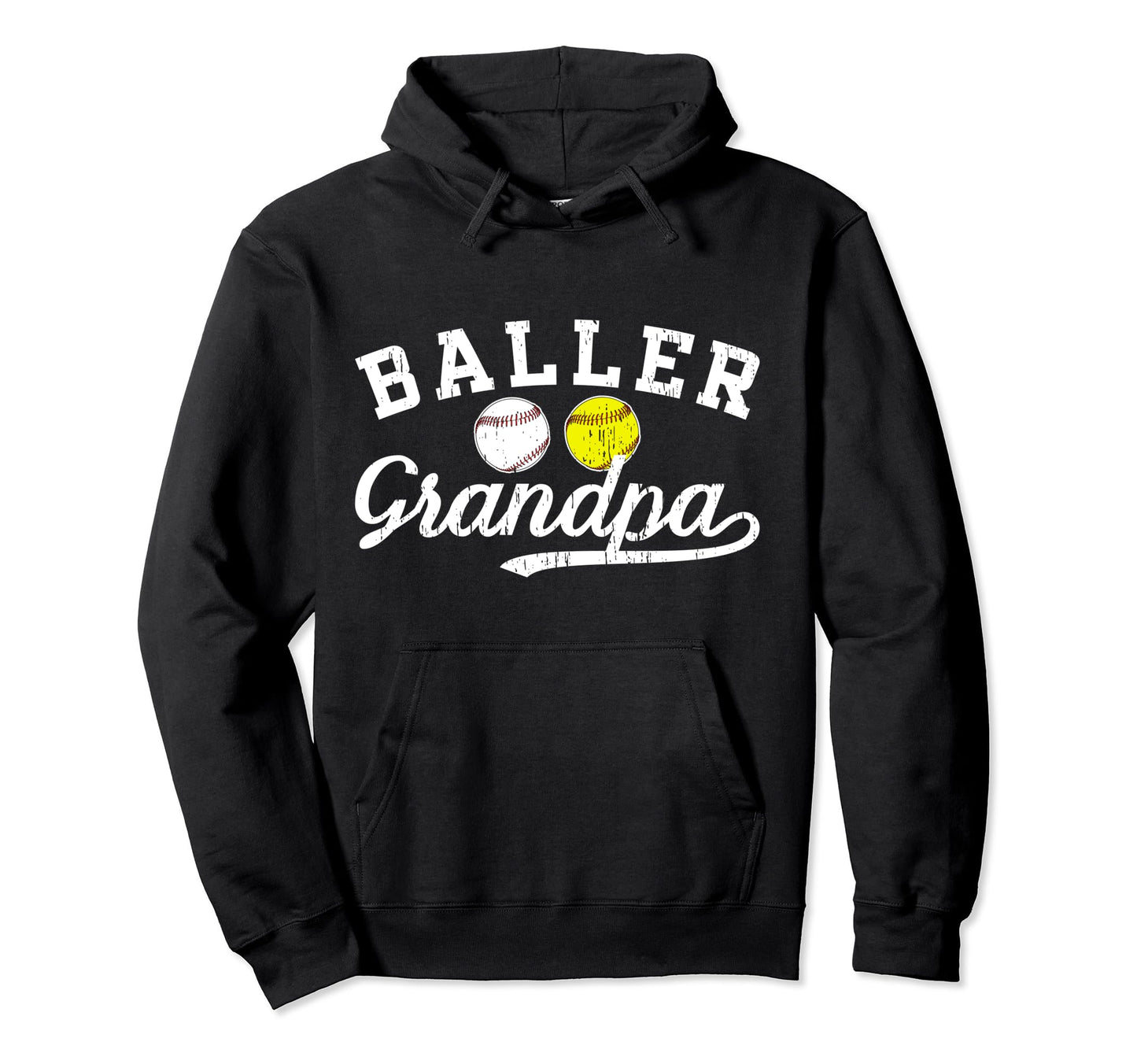 Baller Grandpa Proud Baseball Softball Hoodie - Unique Graphic Unisex - T-Shirt, Sweatshirt, Hoodie