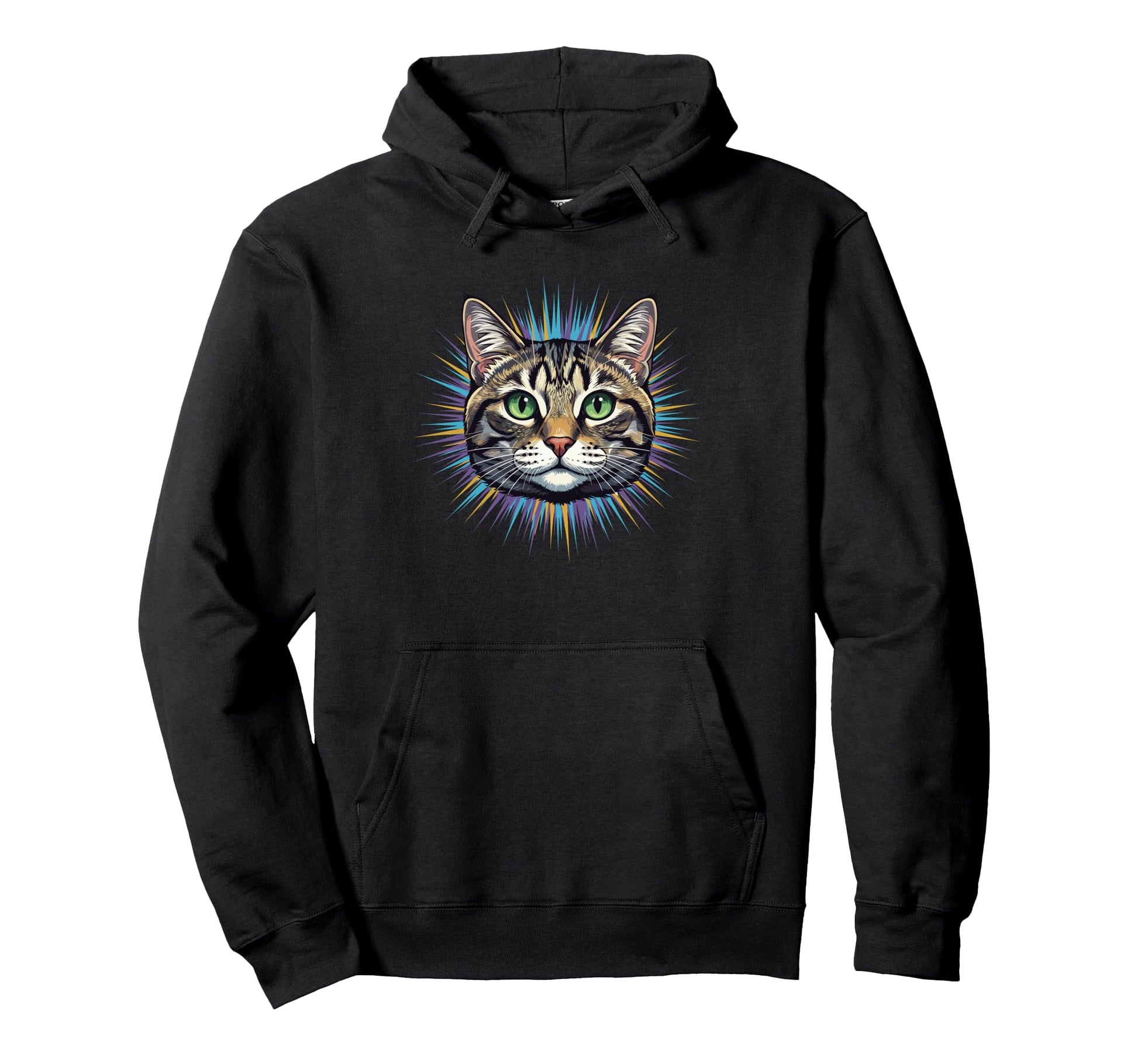 Rainbow Tabby Cat Head Portrait Hoodie - Custom Art Print Men Women - T-Shirt, Sweatshirt, Hoodie