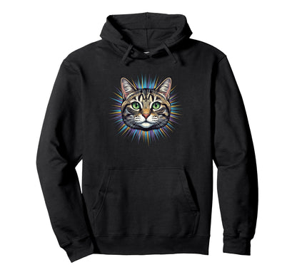 Rainbow Tabby Cat Head Portrait Hoodie - Custom Art Print Men Women - T-Shirt, Sweatshirt, Hoodie